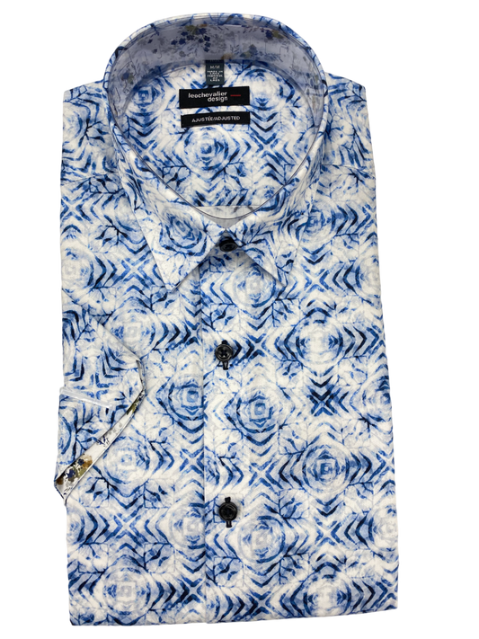 100% Cotton Leo Chevalier Fitted Short Sleeve Sport Shirt - Blue 622222 1600